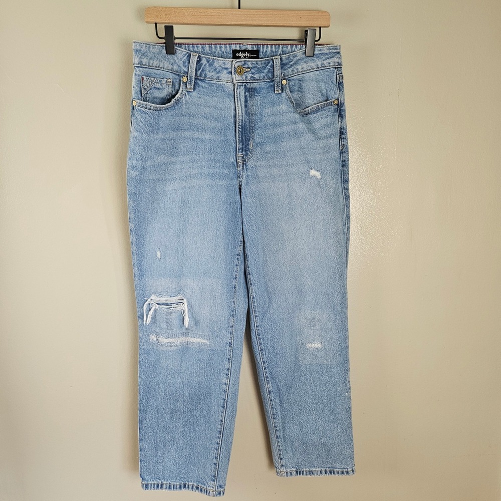Edgely High Rise Relaxed Straight‎ Ankle Jeans Sz 10 Light Wash Distressed